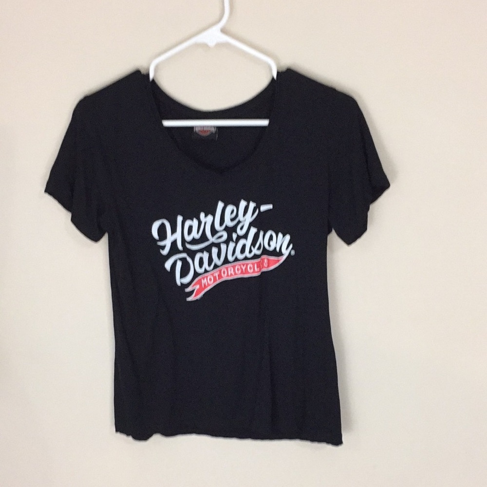 Harley Davidson Cotton Black V-Neck T-shirt Size Small Winston Salem NC